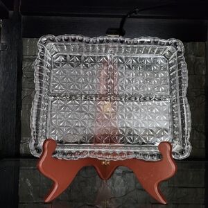Pressed Glass Divided Vanity Tray OR Relish Dish With Scalloped Edge